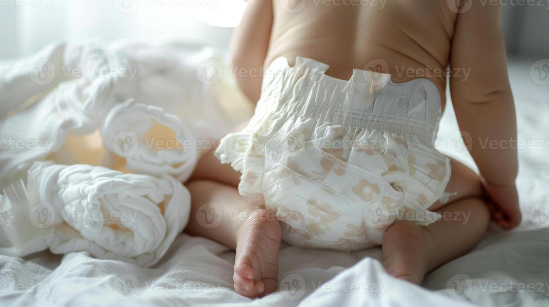 Cute small little newborn baby wearing a diaper. Baby in diaper pants photo