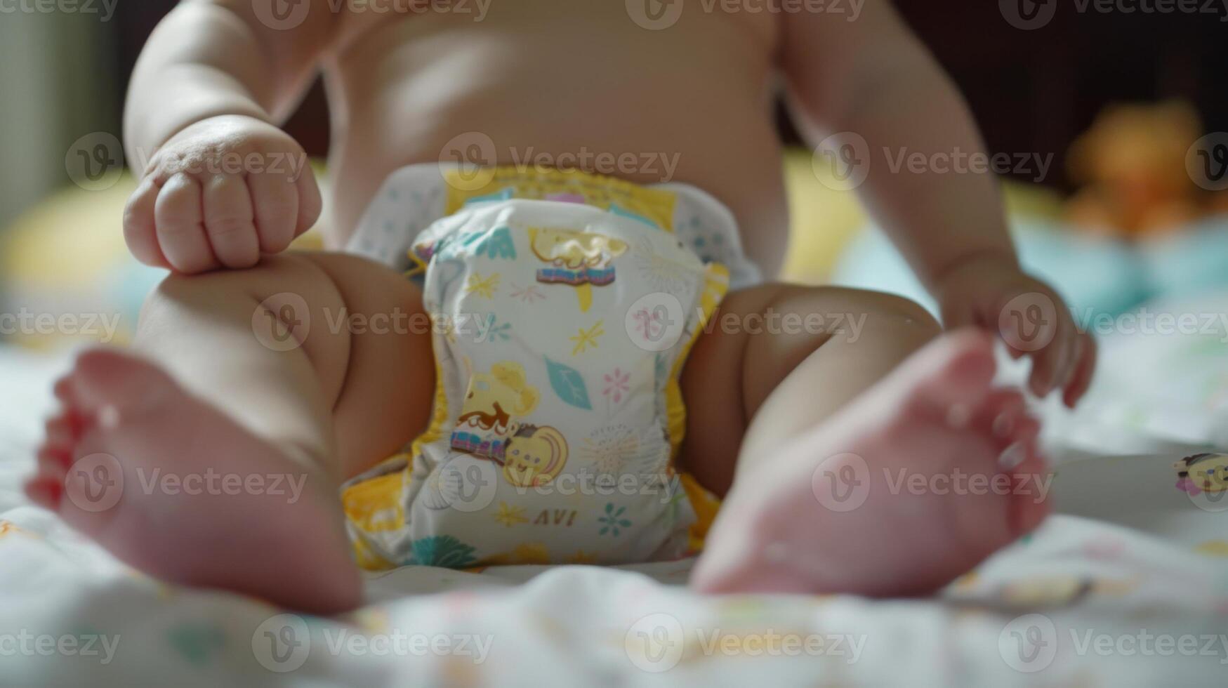 Cute small little newborn baby wearing a diaper. Baby in diaper pants photo