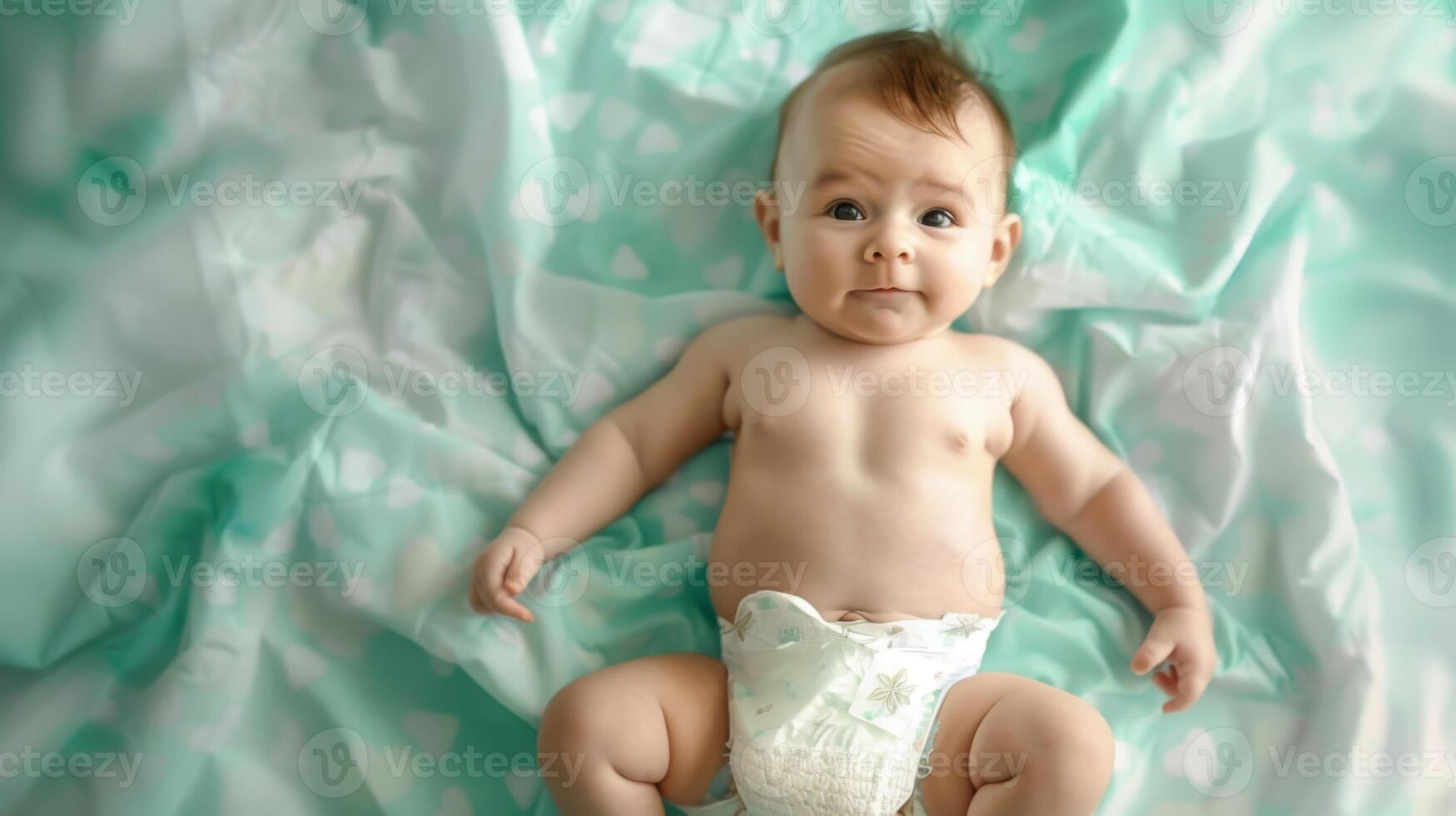 Cute small little newborn baby wearing a diaper. Baby in diaper pants photo