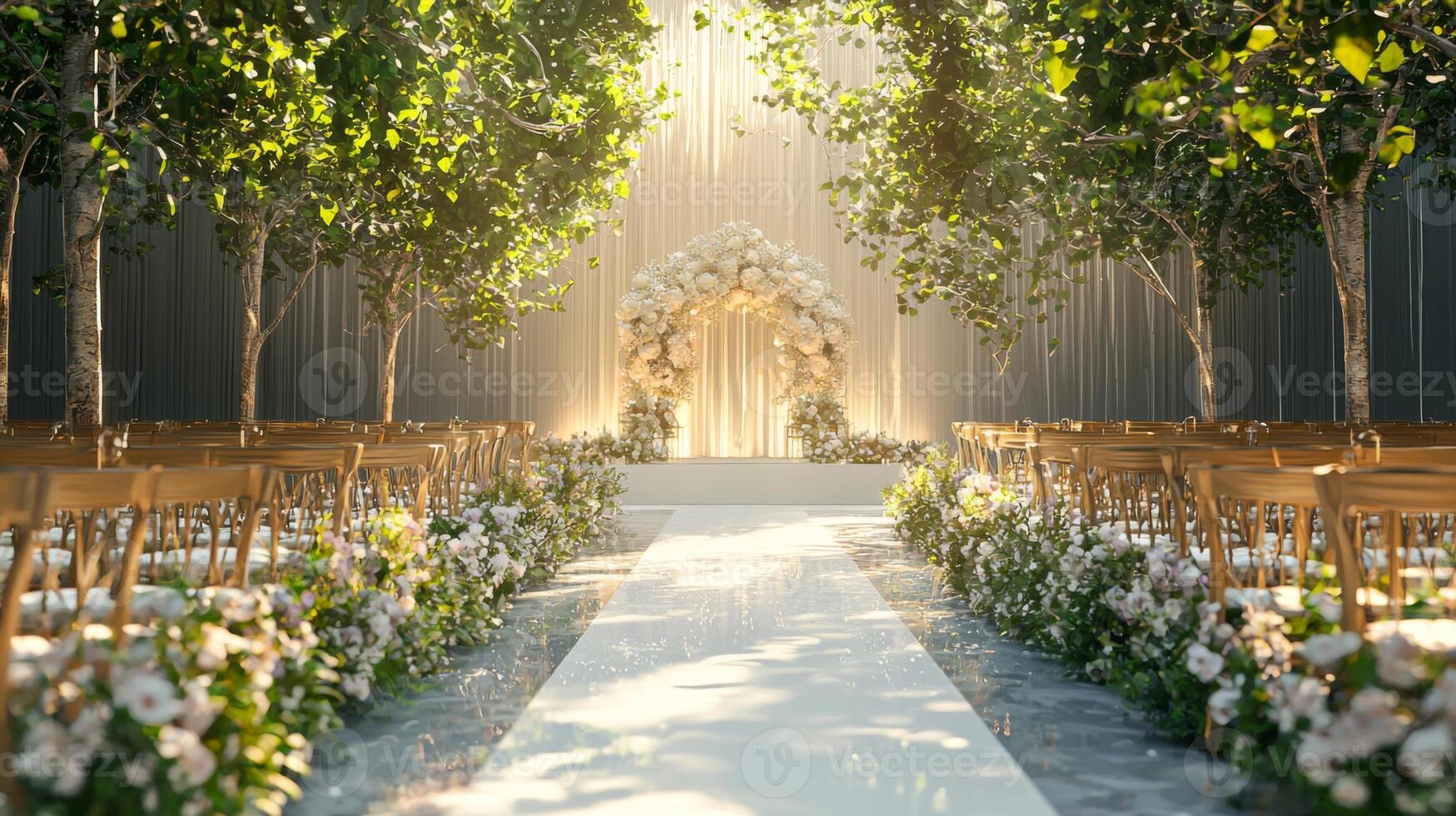 Elegant wedding ceremony with beautiful setups for wedding or party banquet. Celebration newlyweds photo