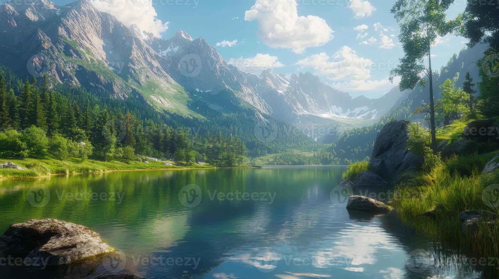 A panoramic view of the mountains and lake. Beautiful landscape stunning natural landscape photo