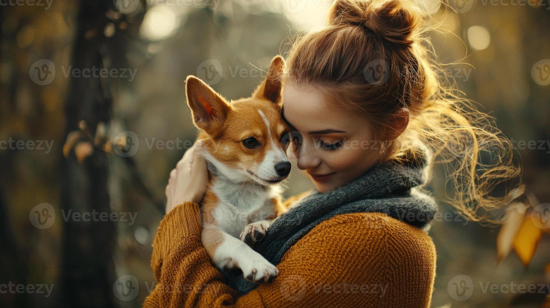 Pet owner with adorable animal in natural settings. Woman and dog photo
