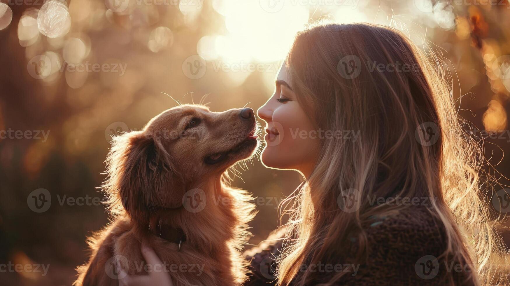 Pet owner with adorable animal in natural settings. Woman and dog photo