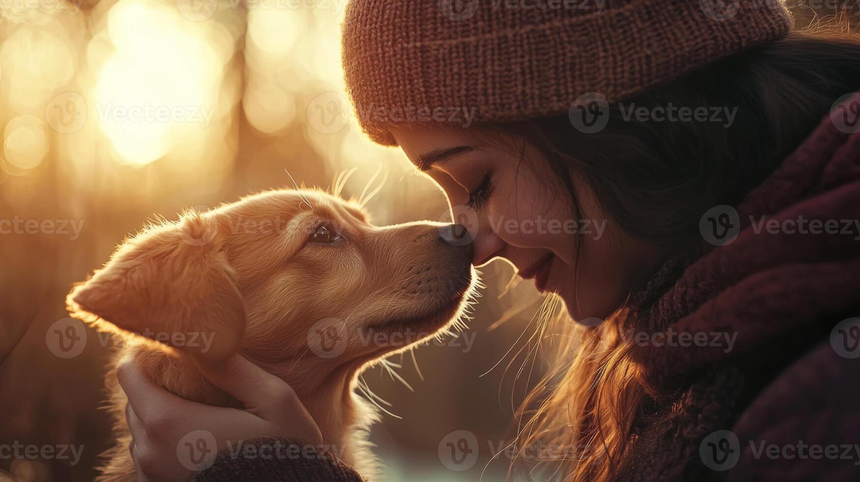 Pet owner with adorable animal in natural settings. Woman and dog photo