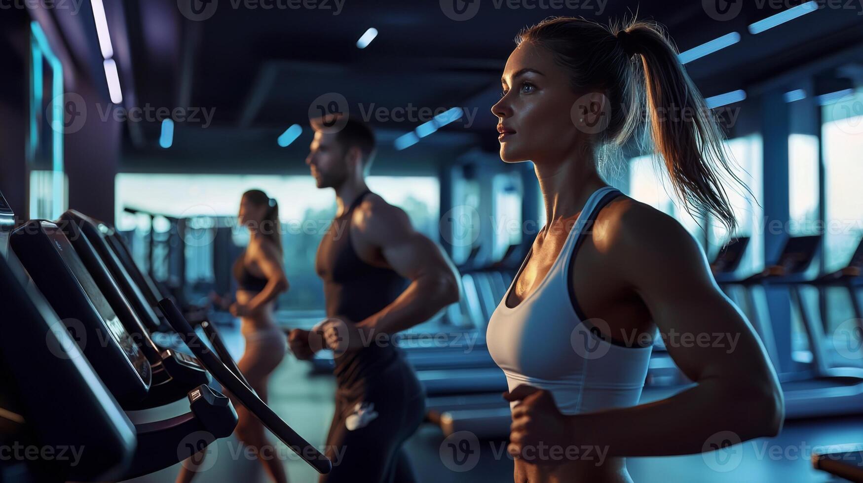 Fitness woman exercising in a gym environment. Sporty beautiful woman fitness trainer photo