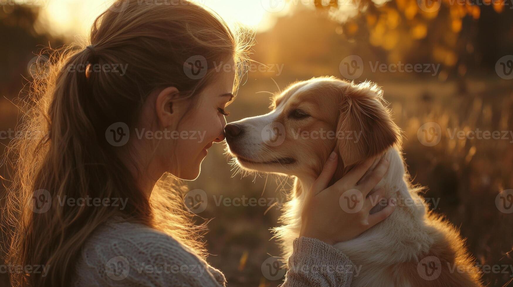 Pet owner with adorable animal in natural settings. Woman and dog photo