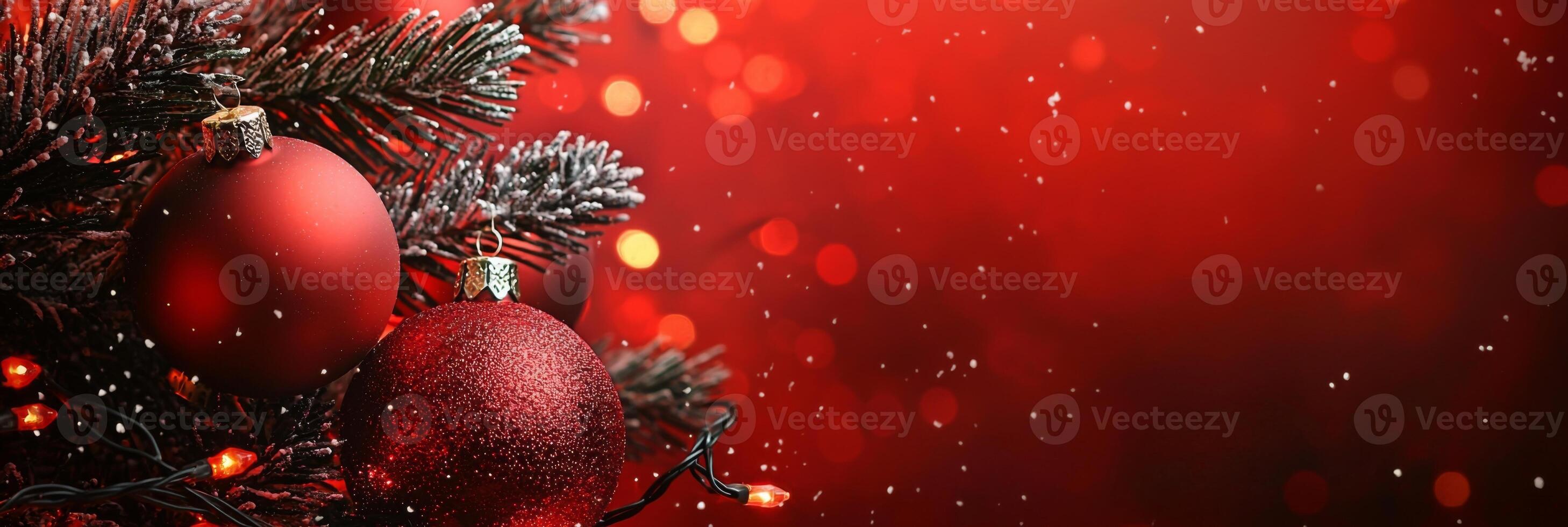 Merry Christmas and happy New Year red background with space for text. Christmas greeting card photo