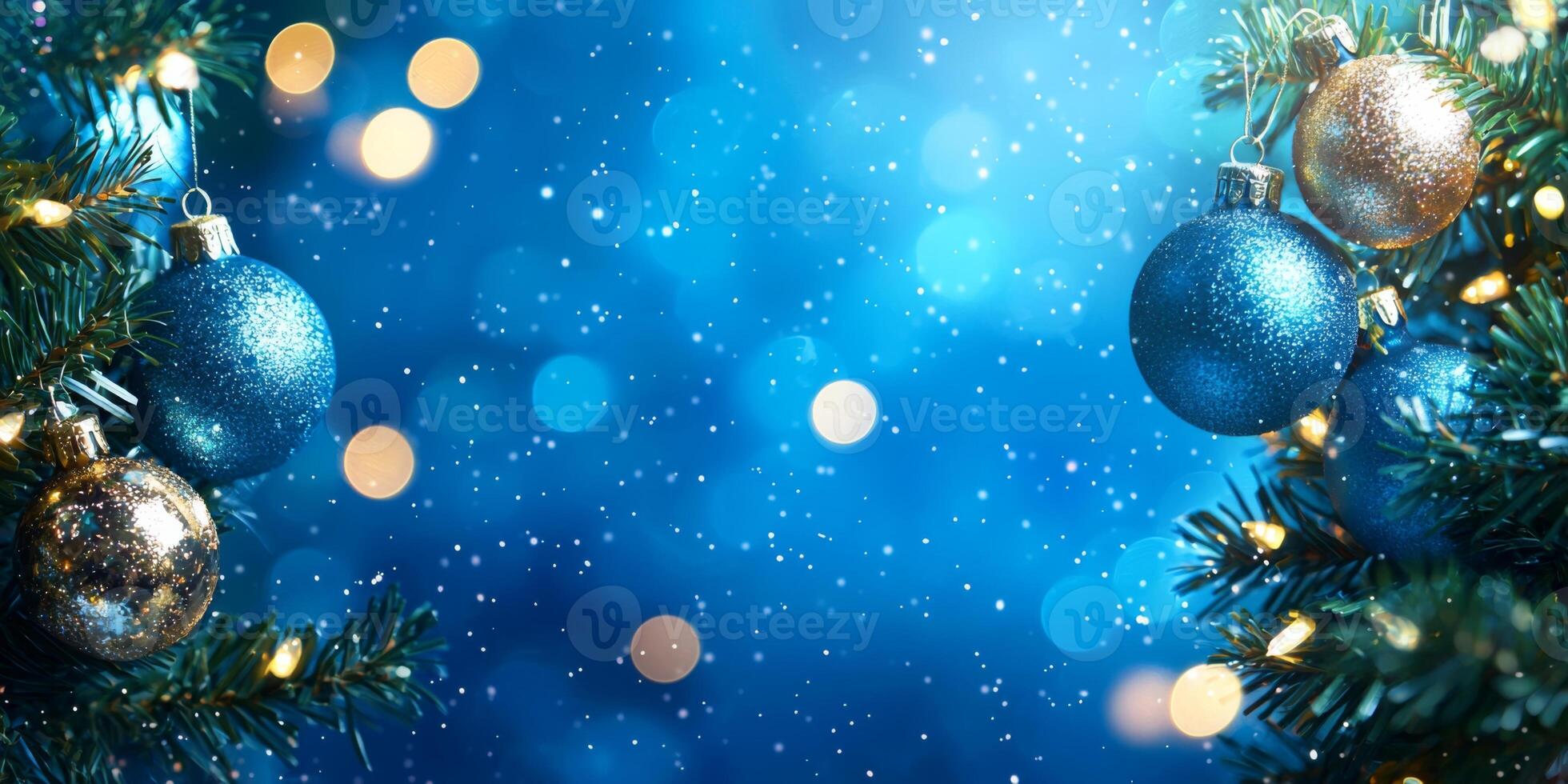Merry Christmas and happy New Year blue background with space for text. Christmas greeting card photo