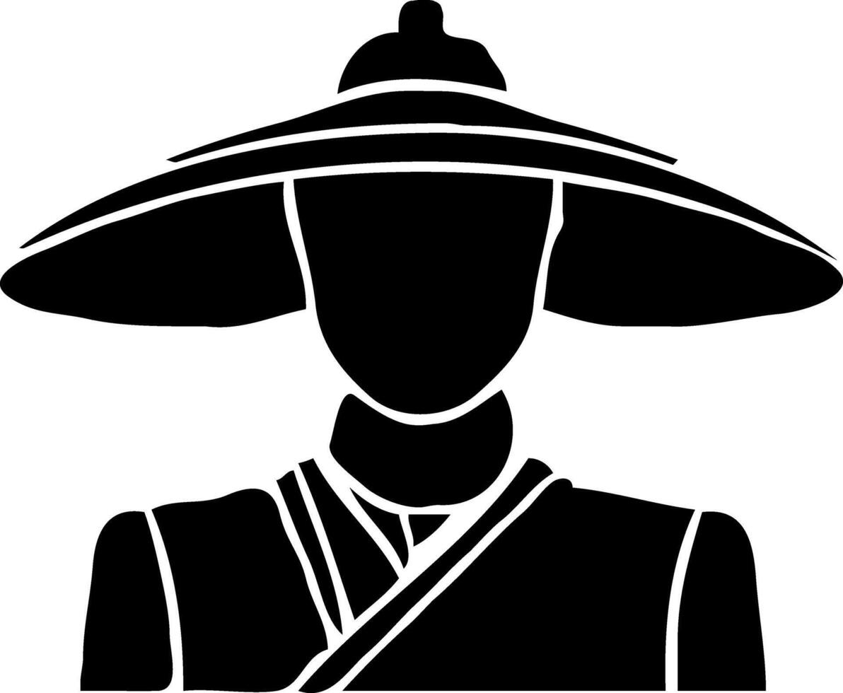 A black and white silhouette of a man wearing a hat vector