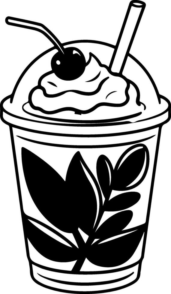 Ice cream sundae with cherry and leaves vector