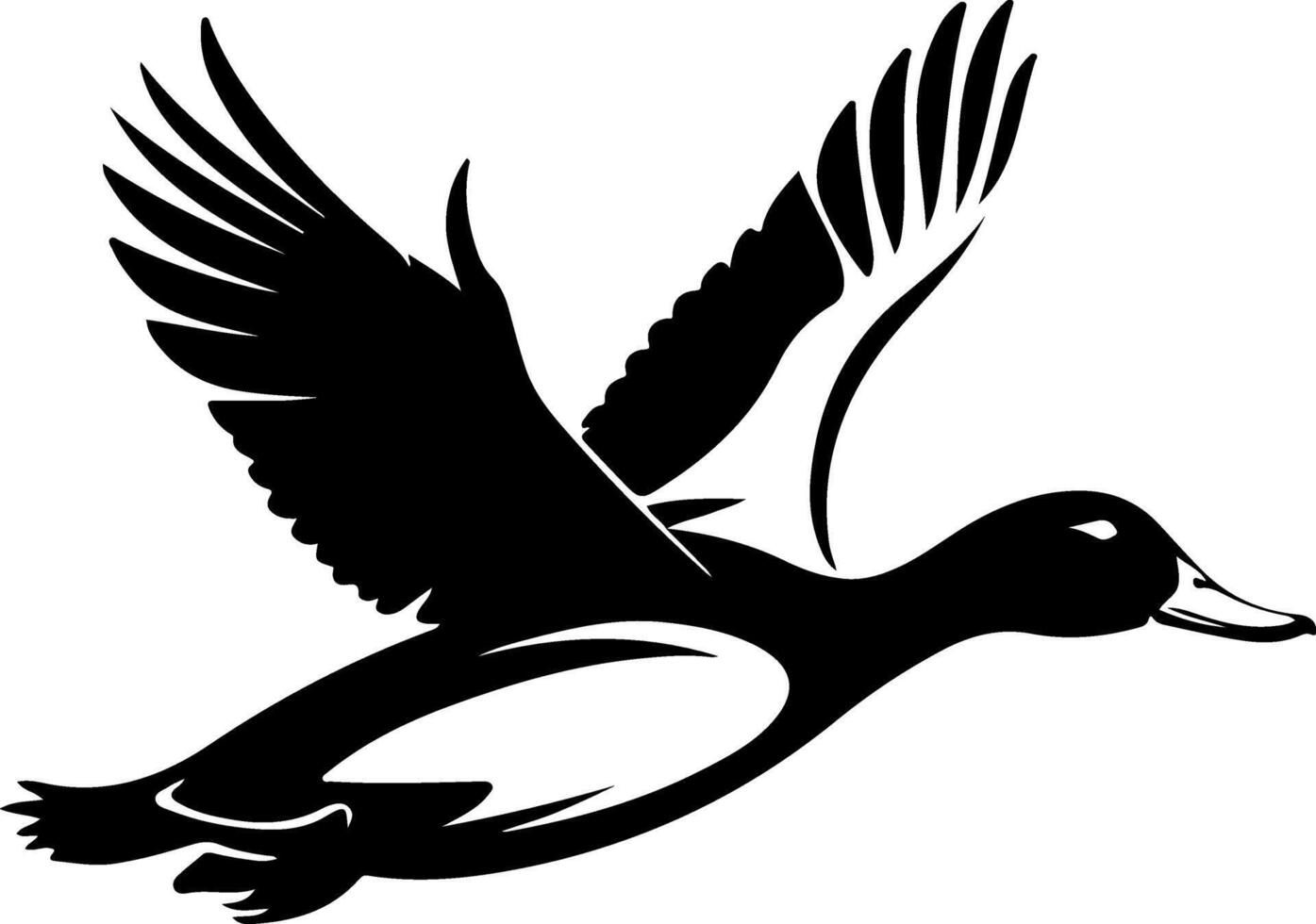 A black and white silhouette of a duck flying vector