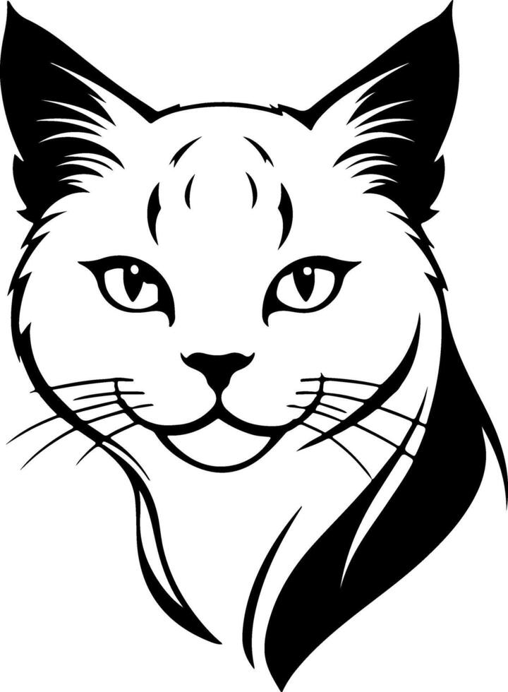 A cat's head is shown in black and white vector