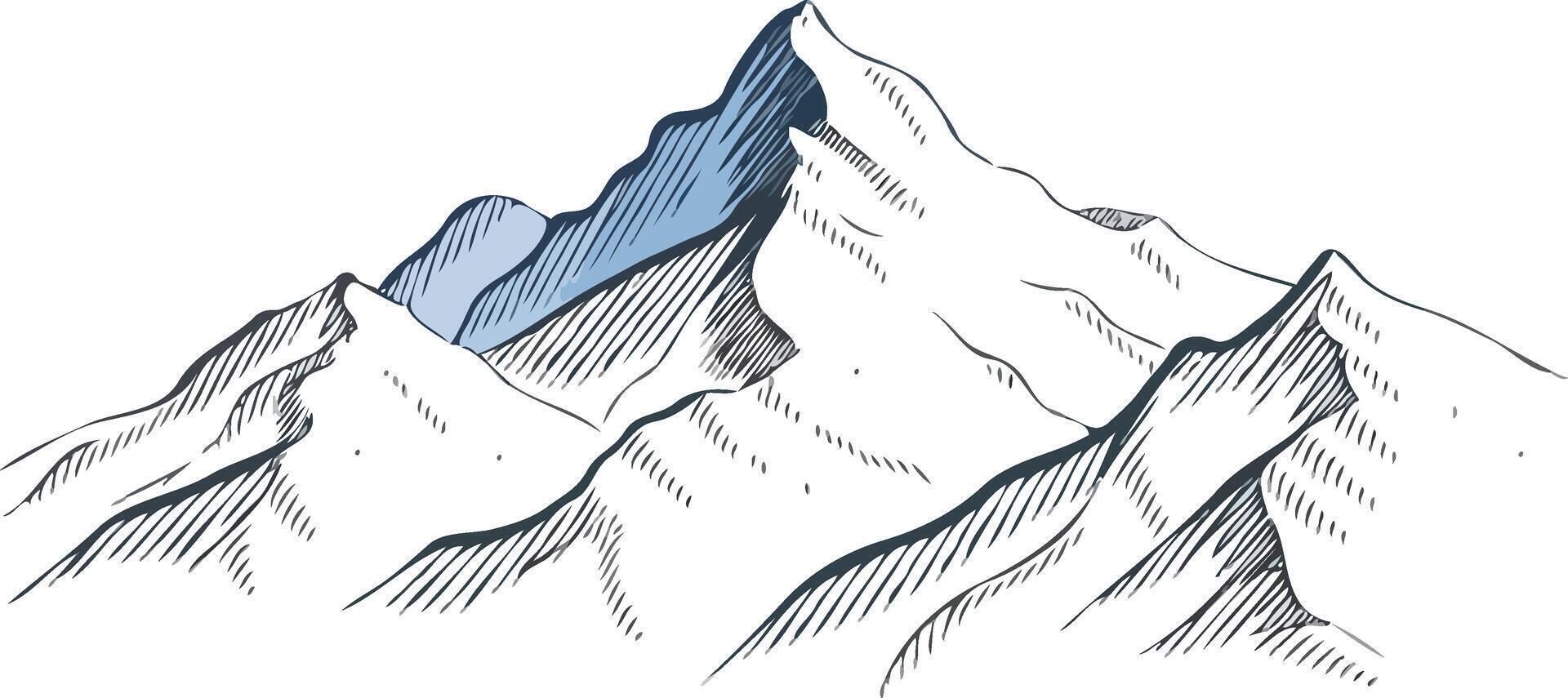 A drawing of a mountain with a blue line vector