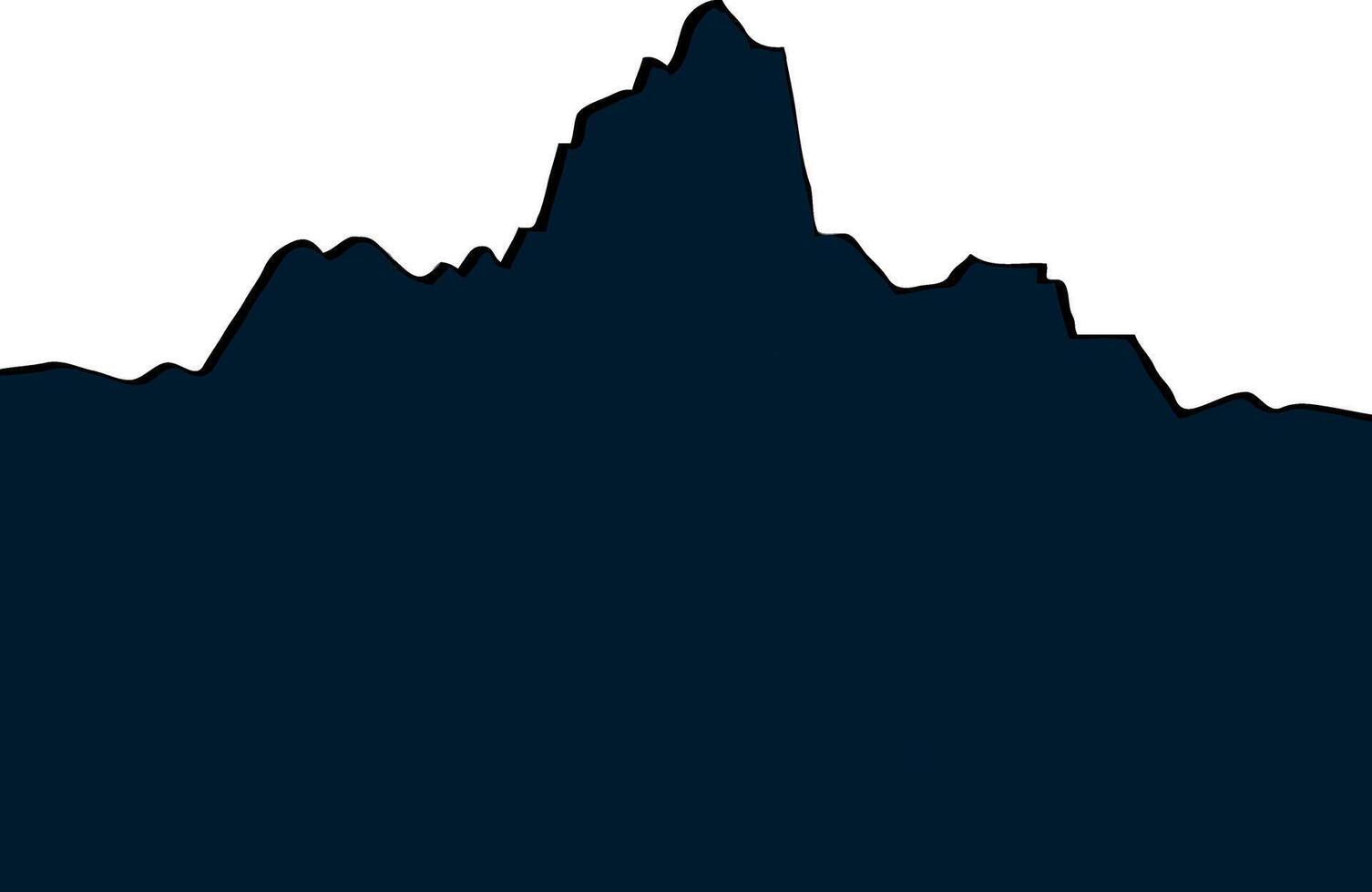 A mountain silhouette is shown in black and white vector