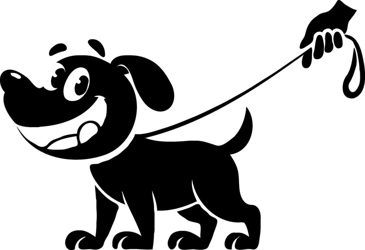Black and white cartoon dog with leash vector