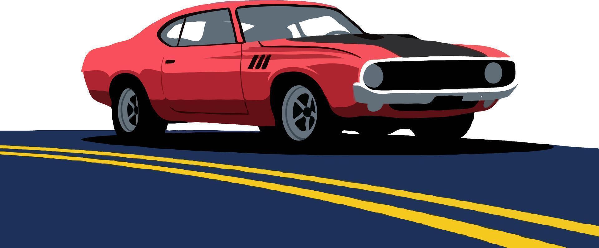A red car driving down the road vector