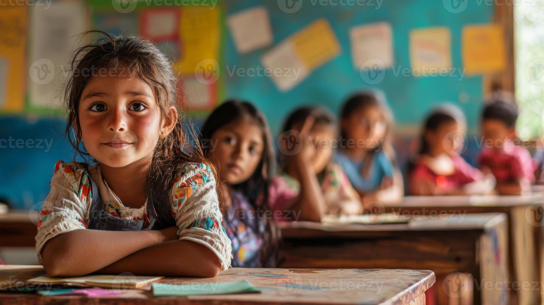 Children learning in classroom settings. Depicting education and learning in a rural asian school photo