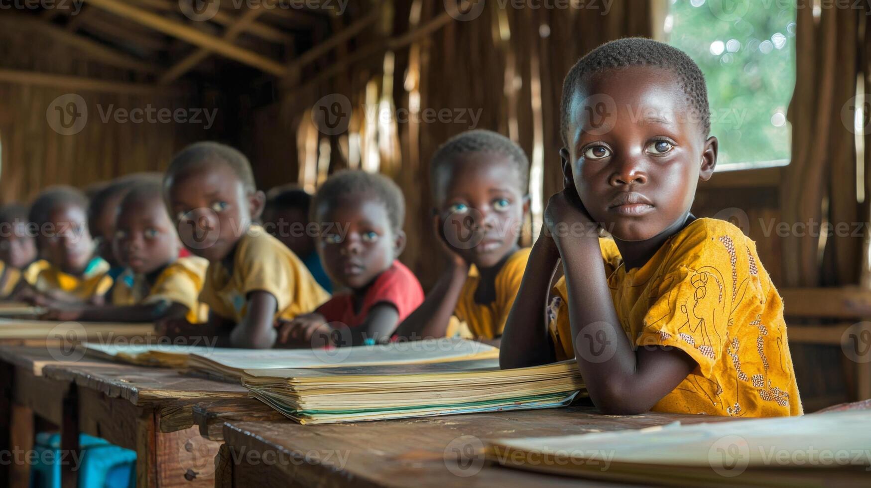 Children learning in classroom settings. Depicting education and learning in a rural african school photo