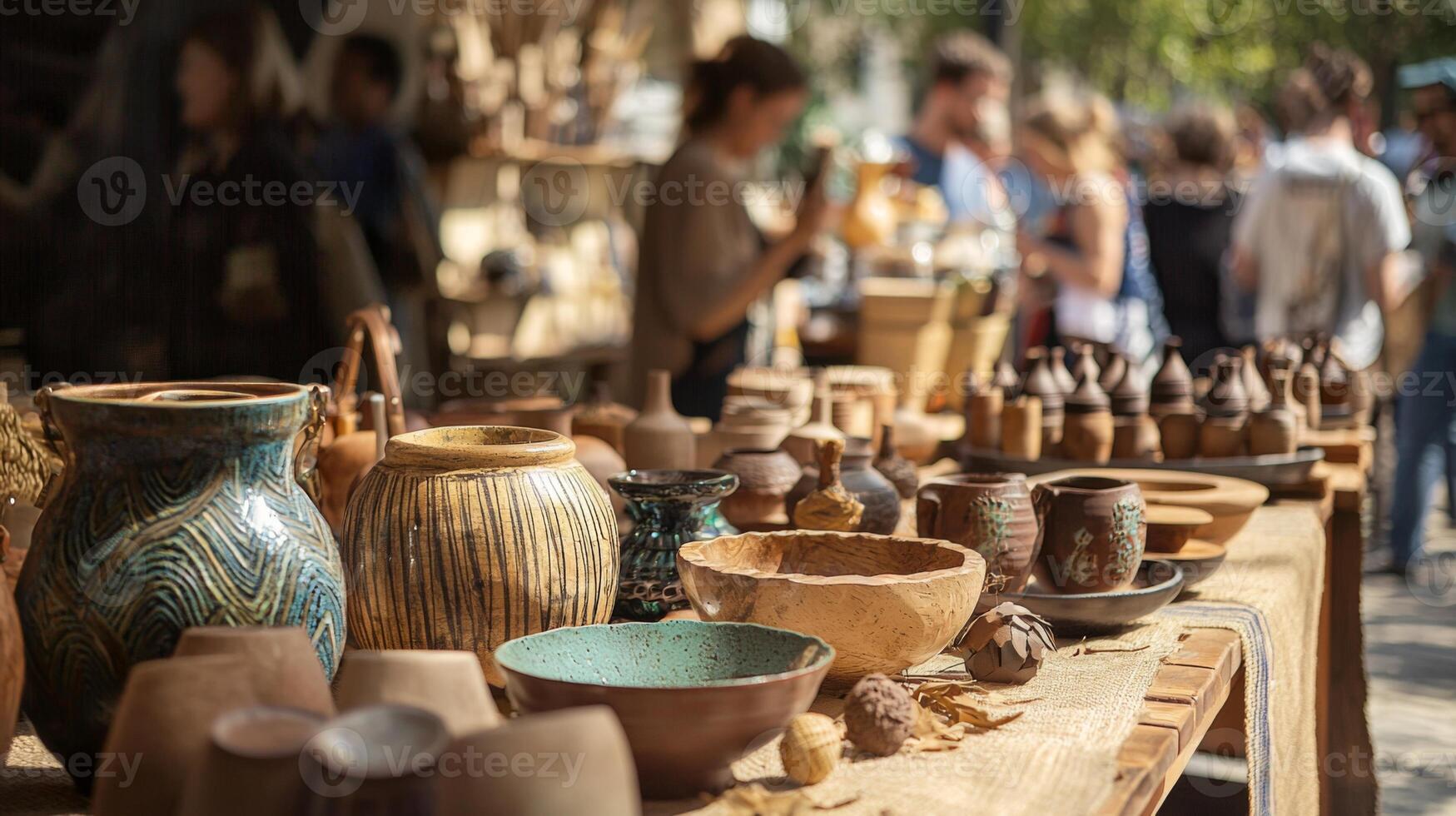 Bustling outdoor craft and artisan market of handmade products traditional artisanal goods photo