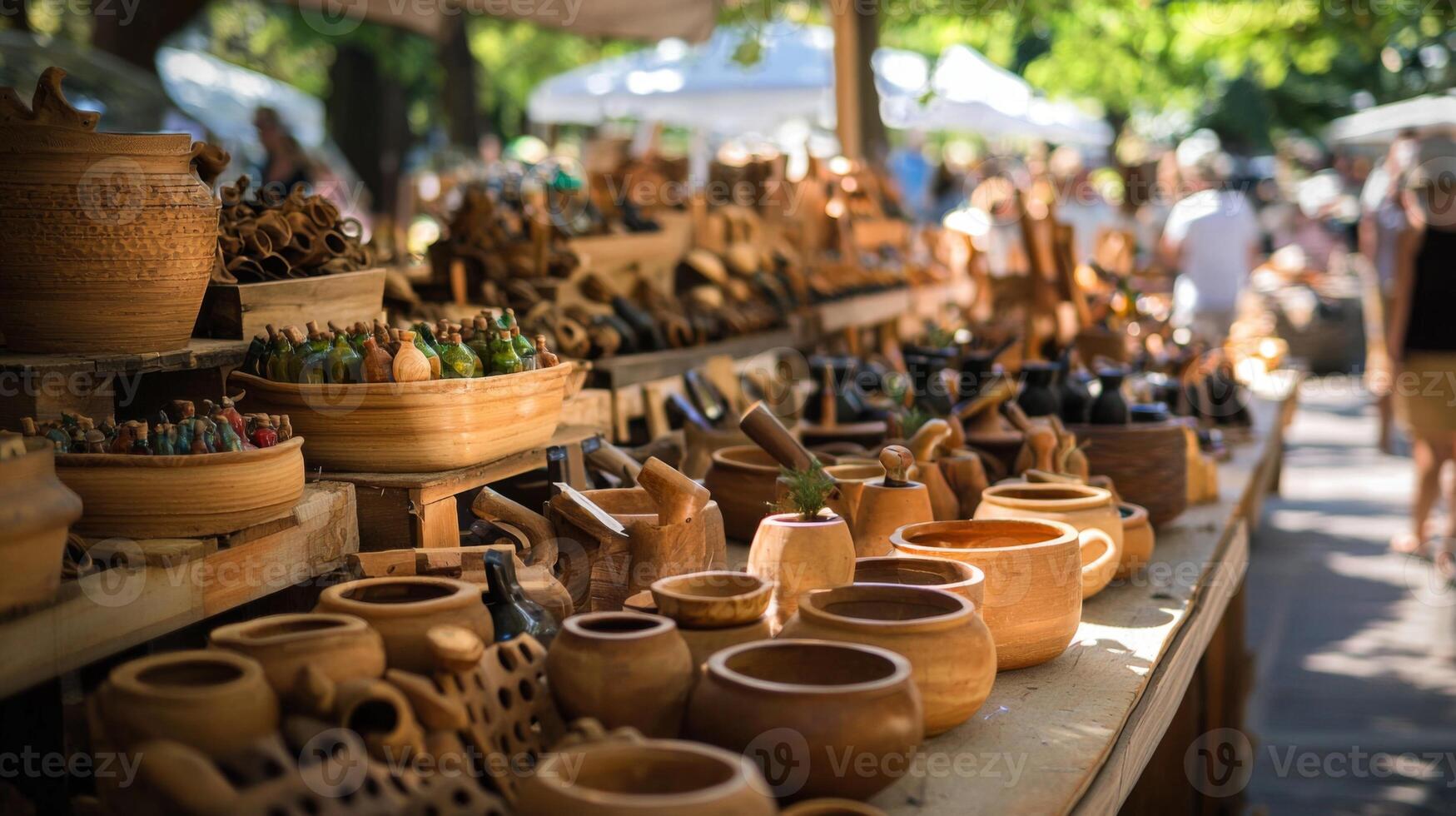 Bustling outdoor craft and artisan market of handmade products traditional artisanal goods photo