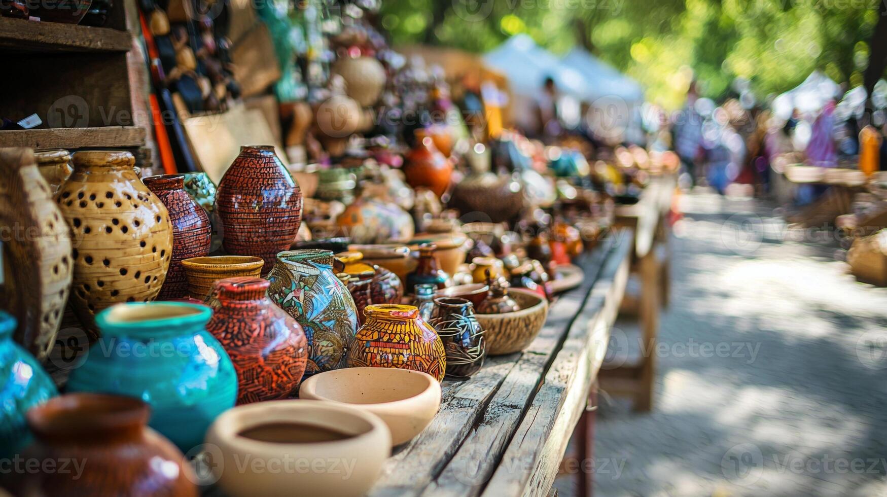 Bustling outdoor craft and artisan market of handmade products traditional artisanal goods photo