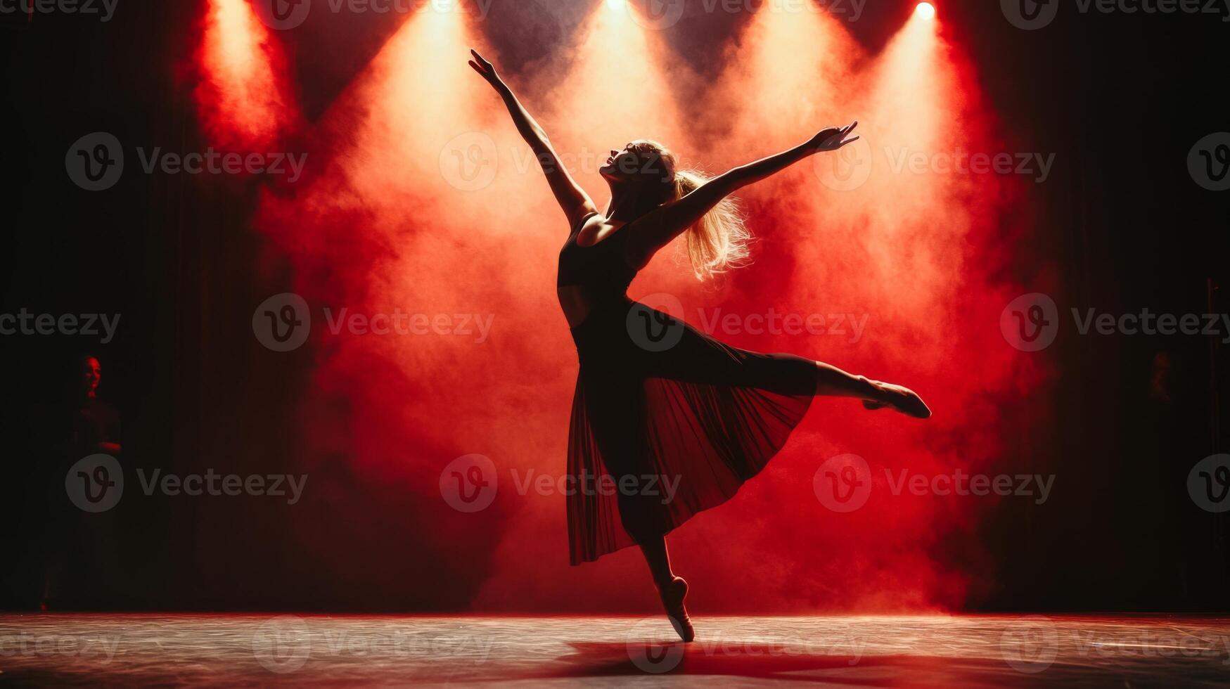 Dynamic dance performance in theater. Artistic performance in theater ambiance. Modern dance photo
