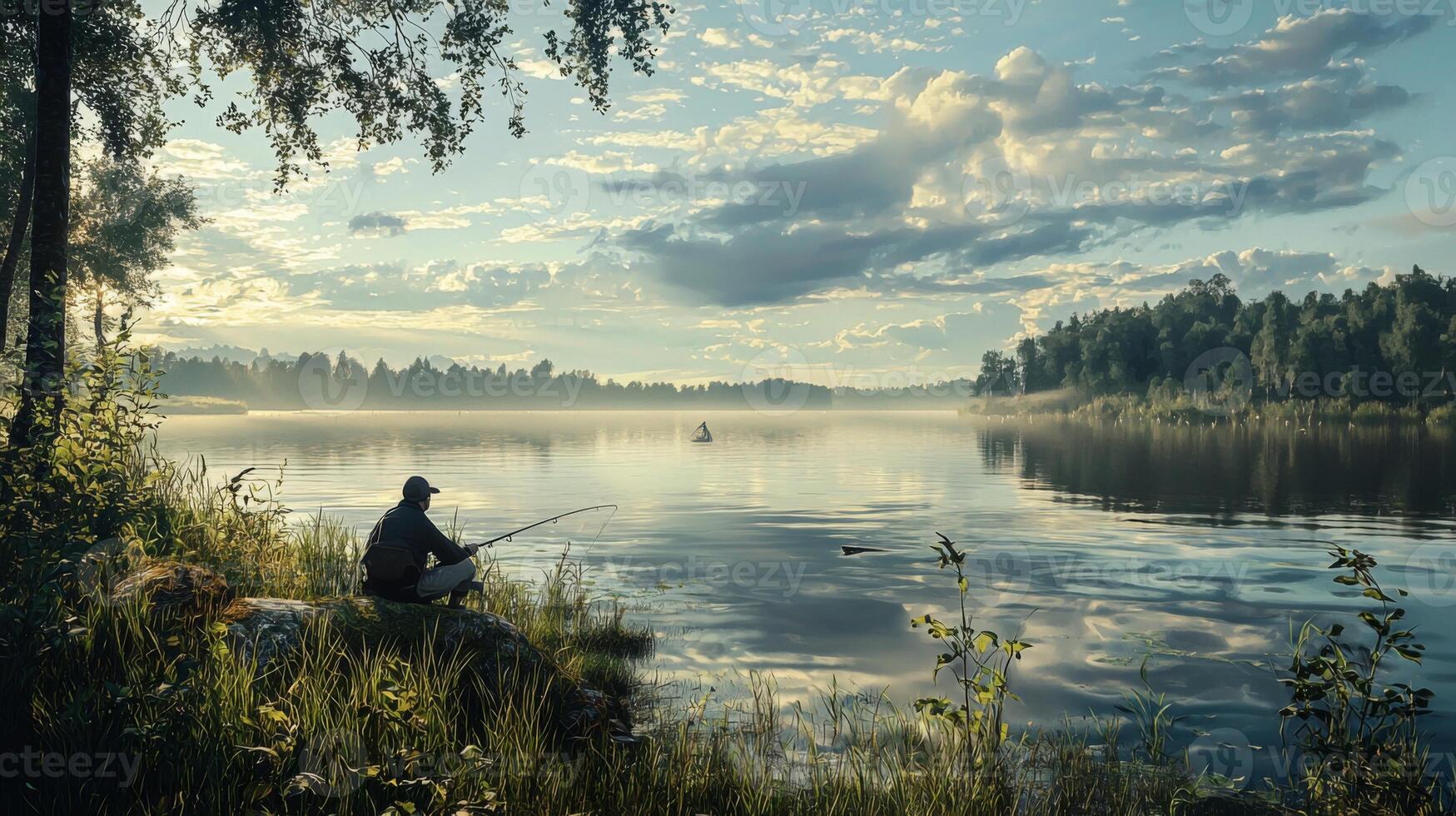 A man is a fisherman on a fishing trip. Fishing hobby vacation concept photo