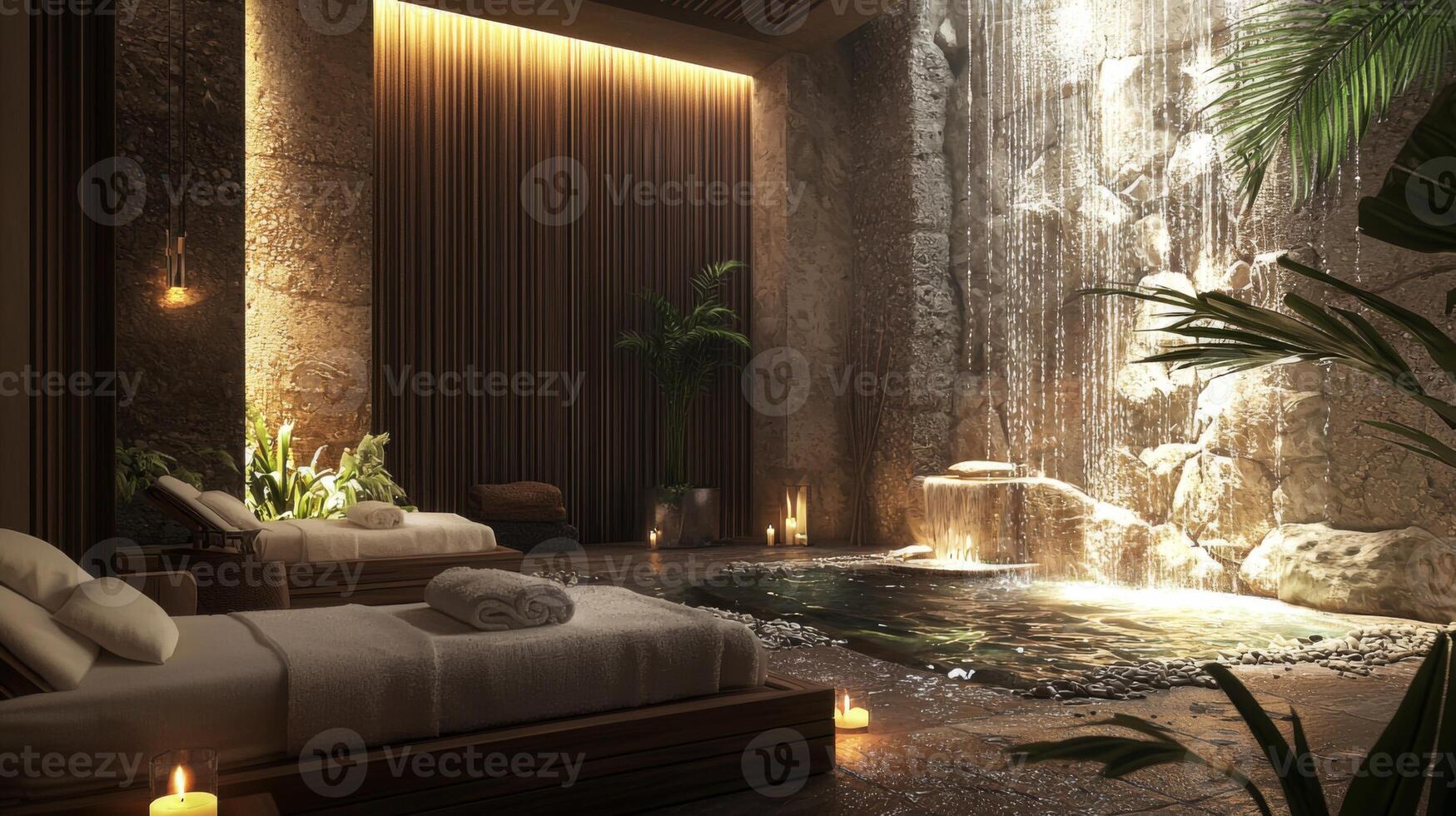 Luxury Spa Massage Room Interior. Relaxing spa environments promoting wellness photo