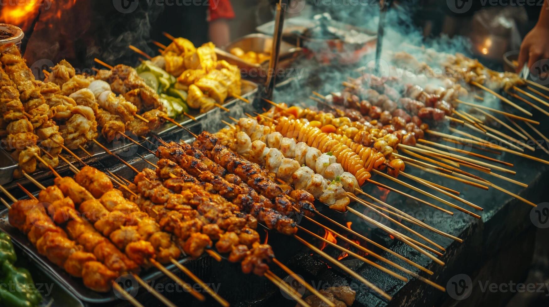Vibrant street food markets with diverse offerings. Street food for tourists stalls offering diverse photo