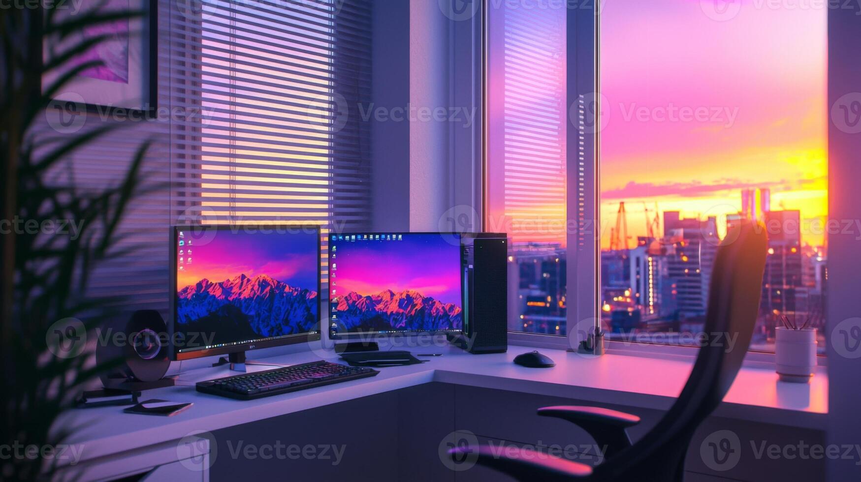 Stylish home office setup, offering a convenient and comfortable workspace for remote work photo