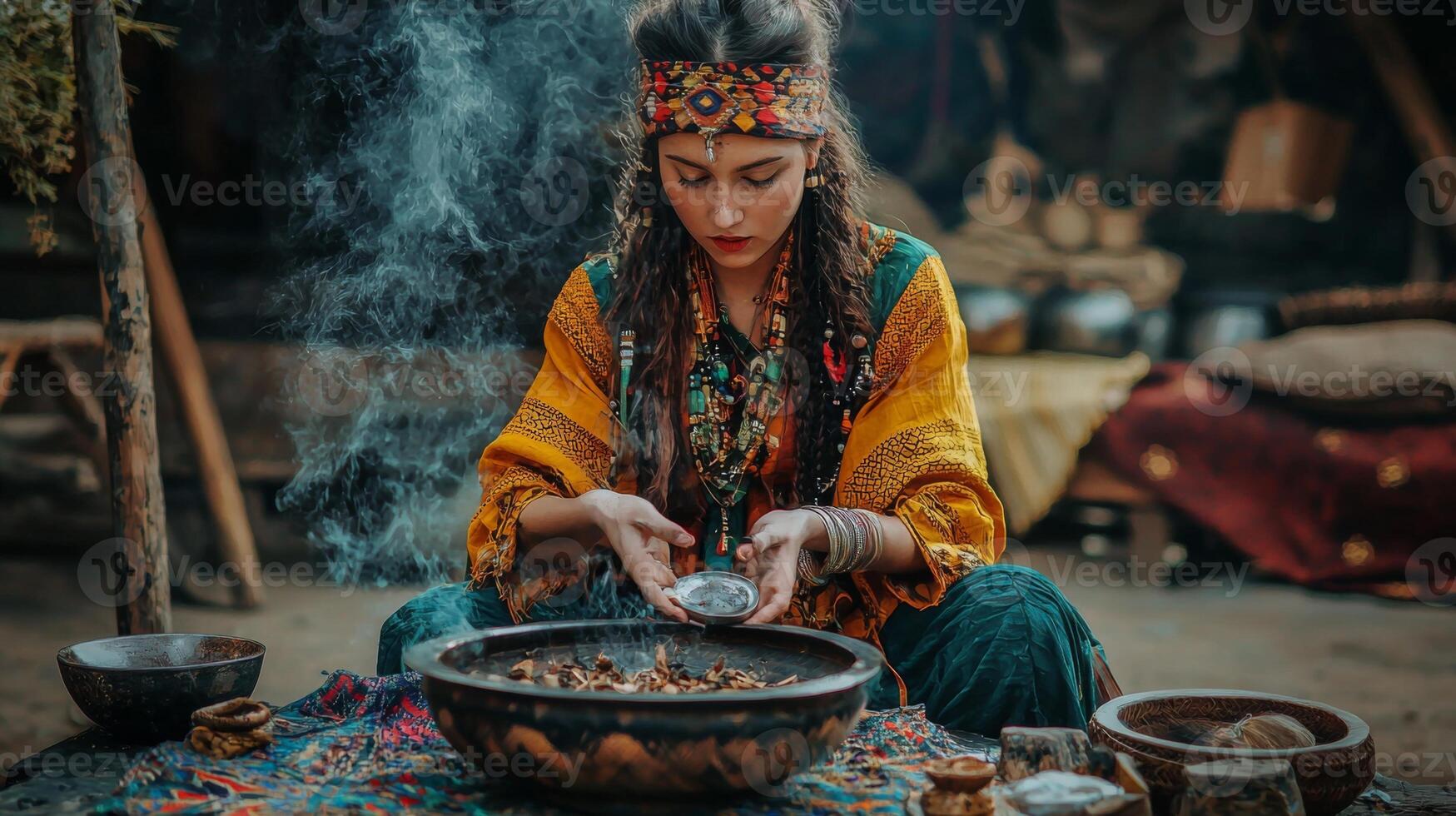 Traveler experiencing local traditions and customs. Traveler enjoying local culture photo
