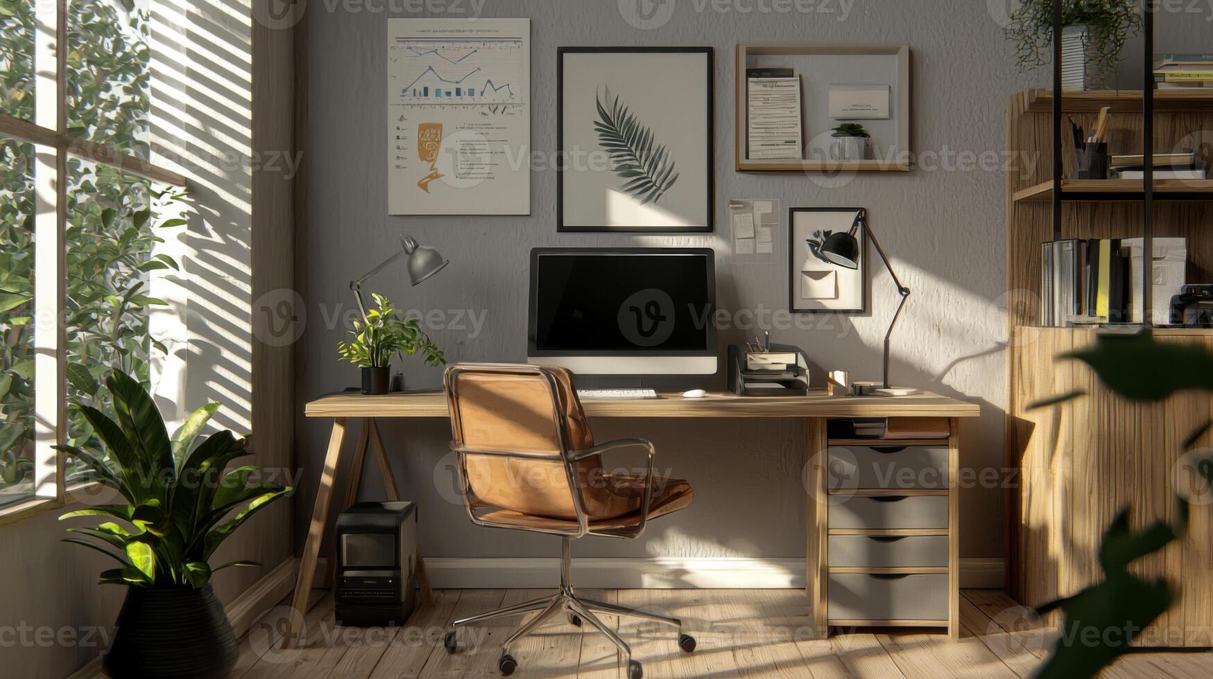 Stylish home office setup, offering a convenient and comfortable workspace for remote work photo