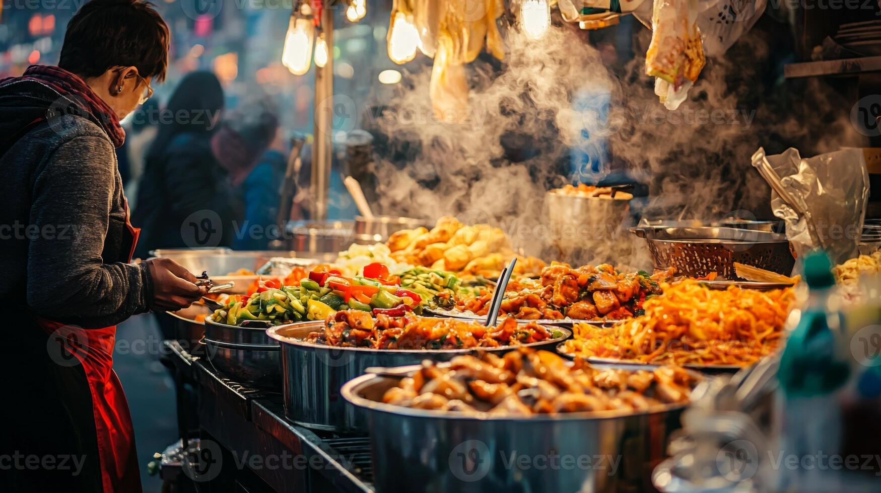 Vibrant street food markets with diverse offerings. Street food for tourists stalls offering diverse photo