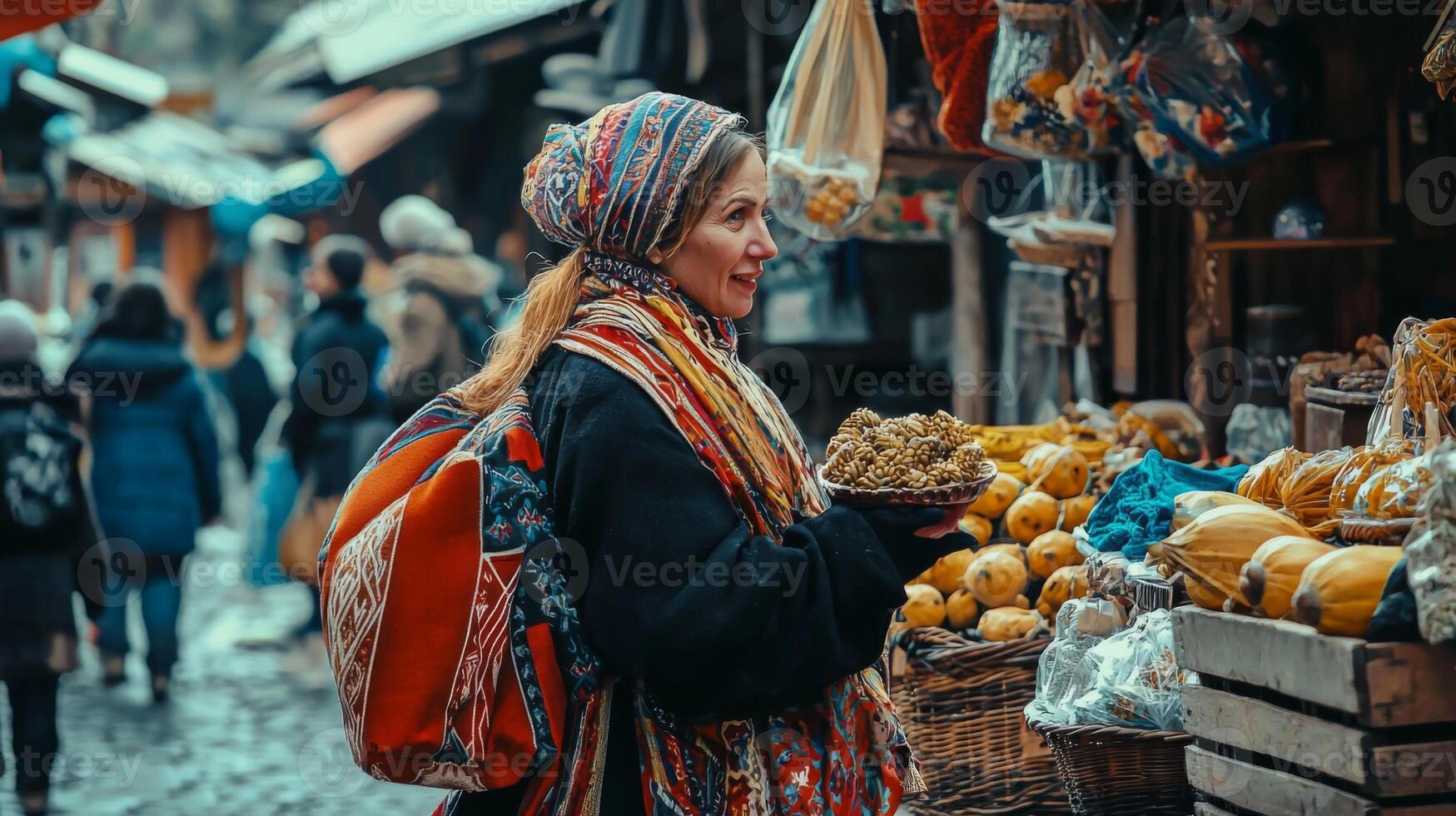 Traveler experiencing local traditions and customs. Traveler enjoying local culture photo
