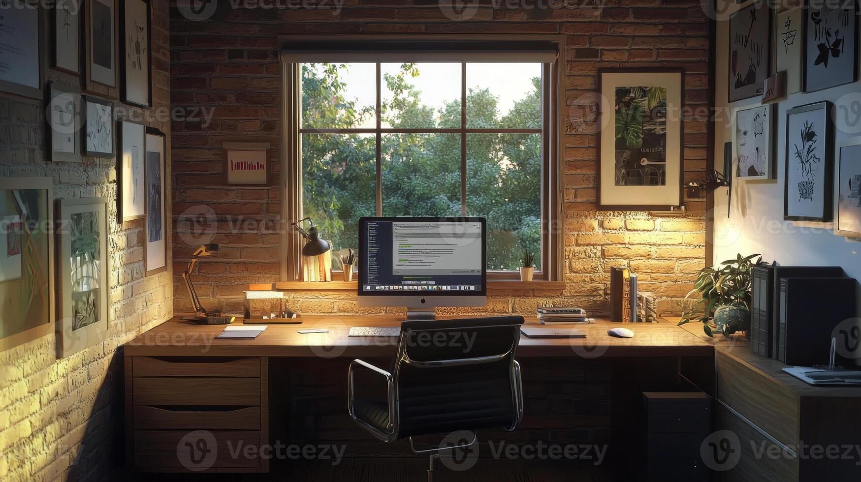 Stylish home office setup, offering a convenient and comfortable workspace for remote work photo