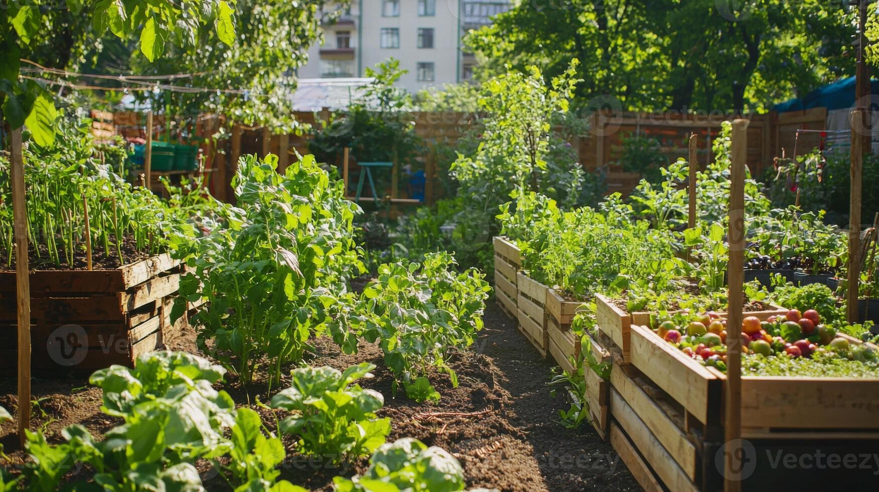 Urban garden and community farming. Community vegetable gardens in urban spaces. City agriculture photo