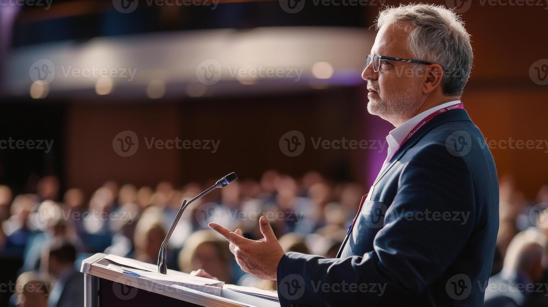 Business leader presenting at conference and seminar. A man confidently presenting to people photo