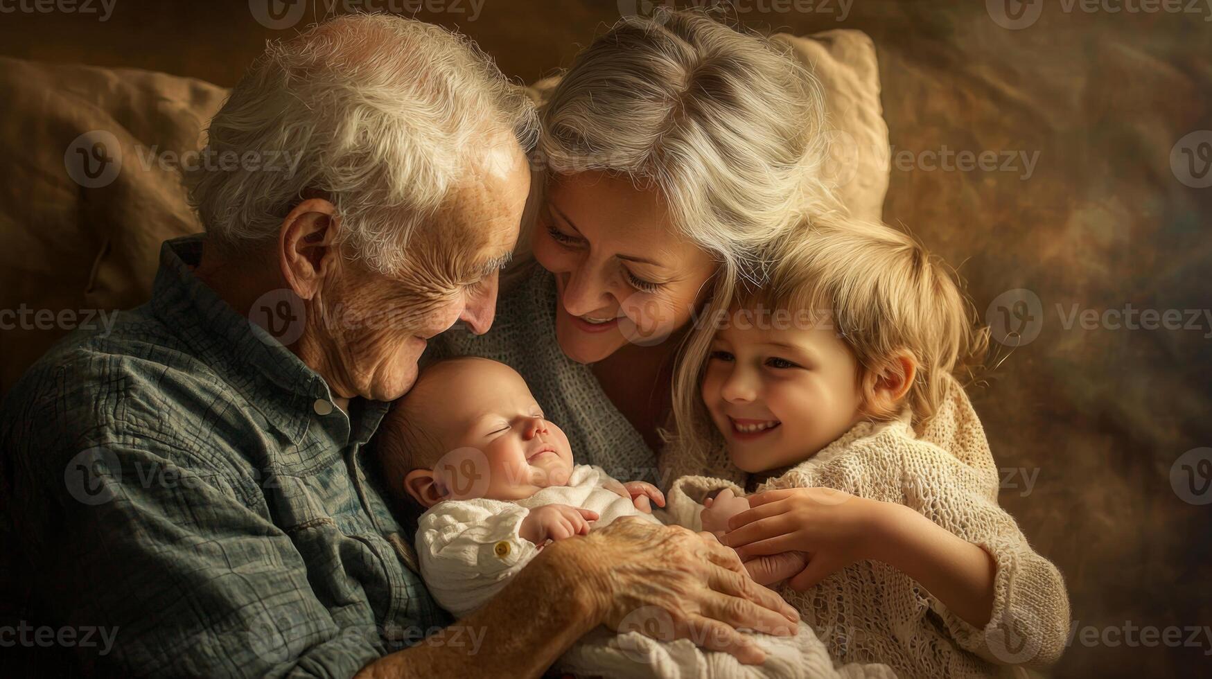 Seniors sharing moments of joy with grandchildren, Happy grandparents photo
