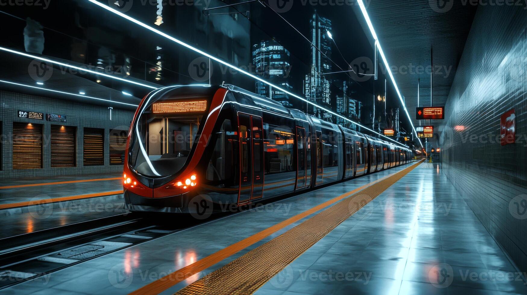 Modern tram or light rail transit. Public transportation systems in urban environments photo