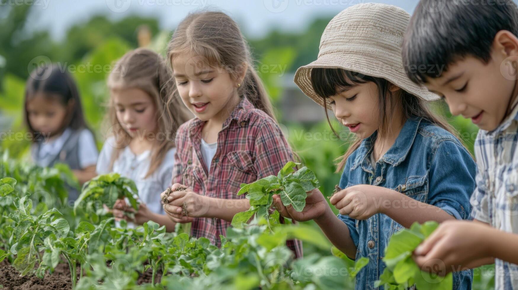 Children learning about farming on educational trip. Educational Farm Tour photo