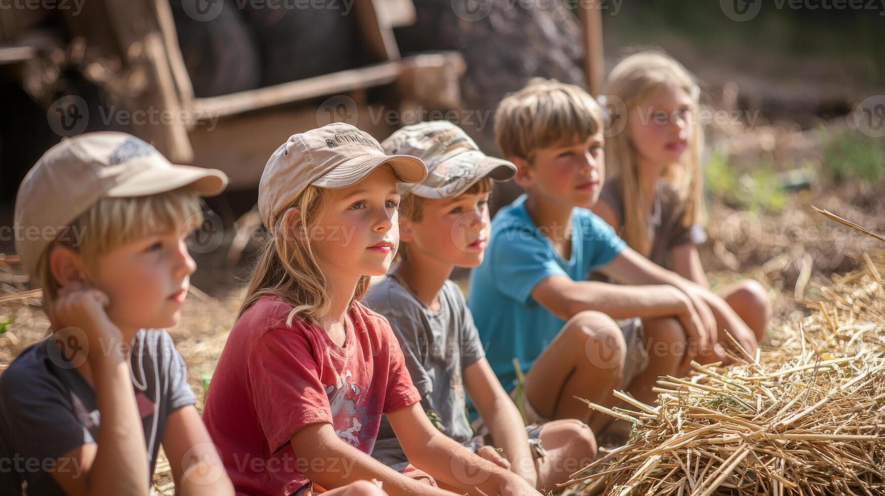 Children learning about farming on educational trip. Educational Farm Tour photo