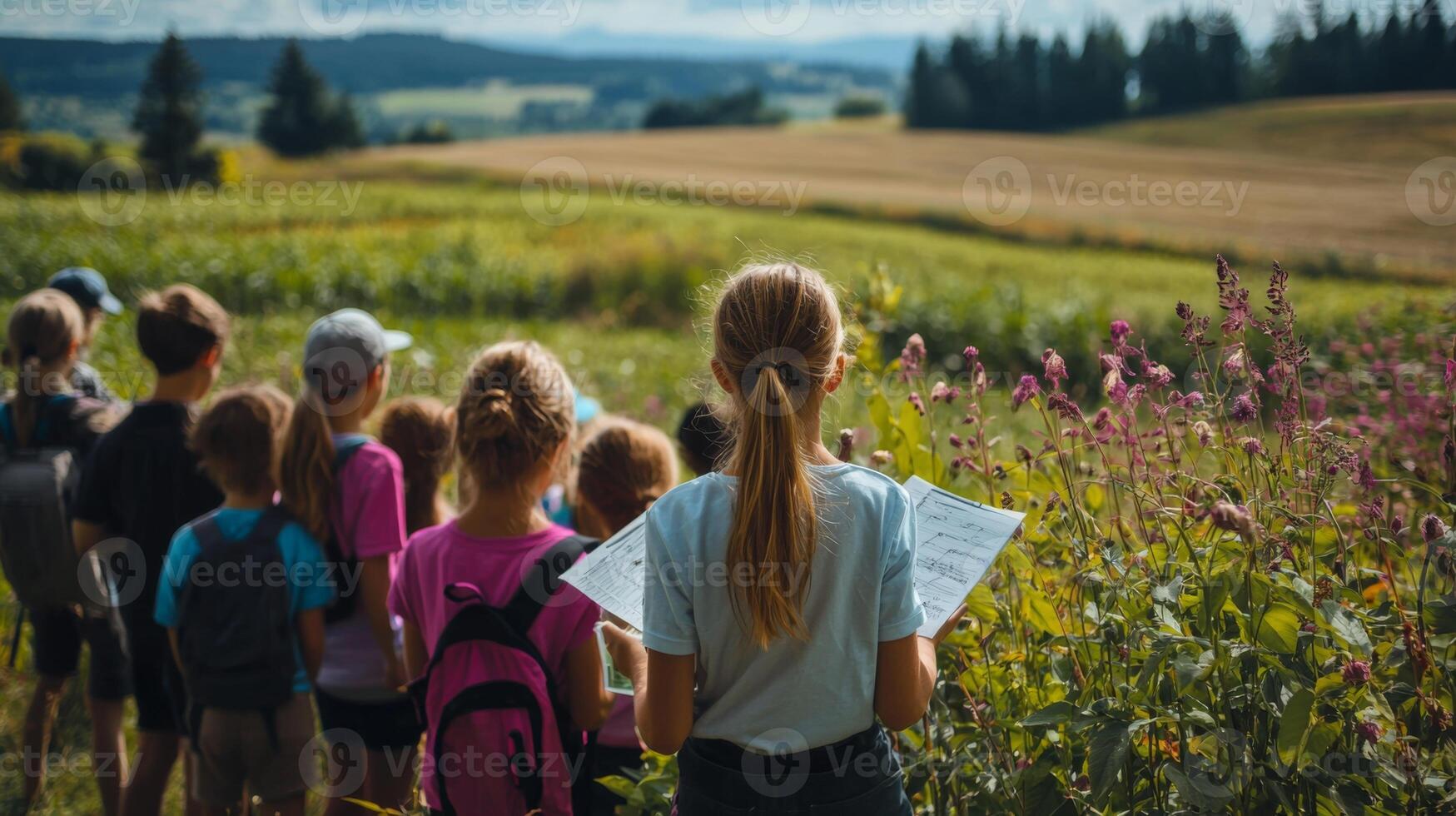 Children learning about farming on educational trip. Educational Farm Tour photo