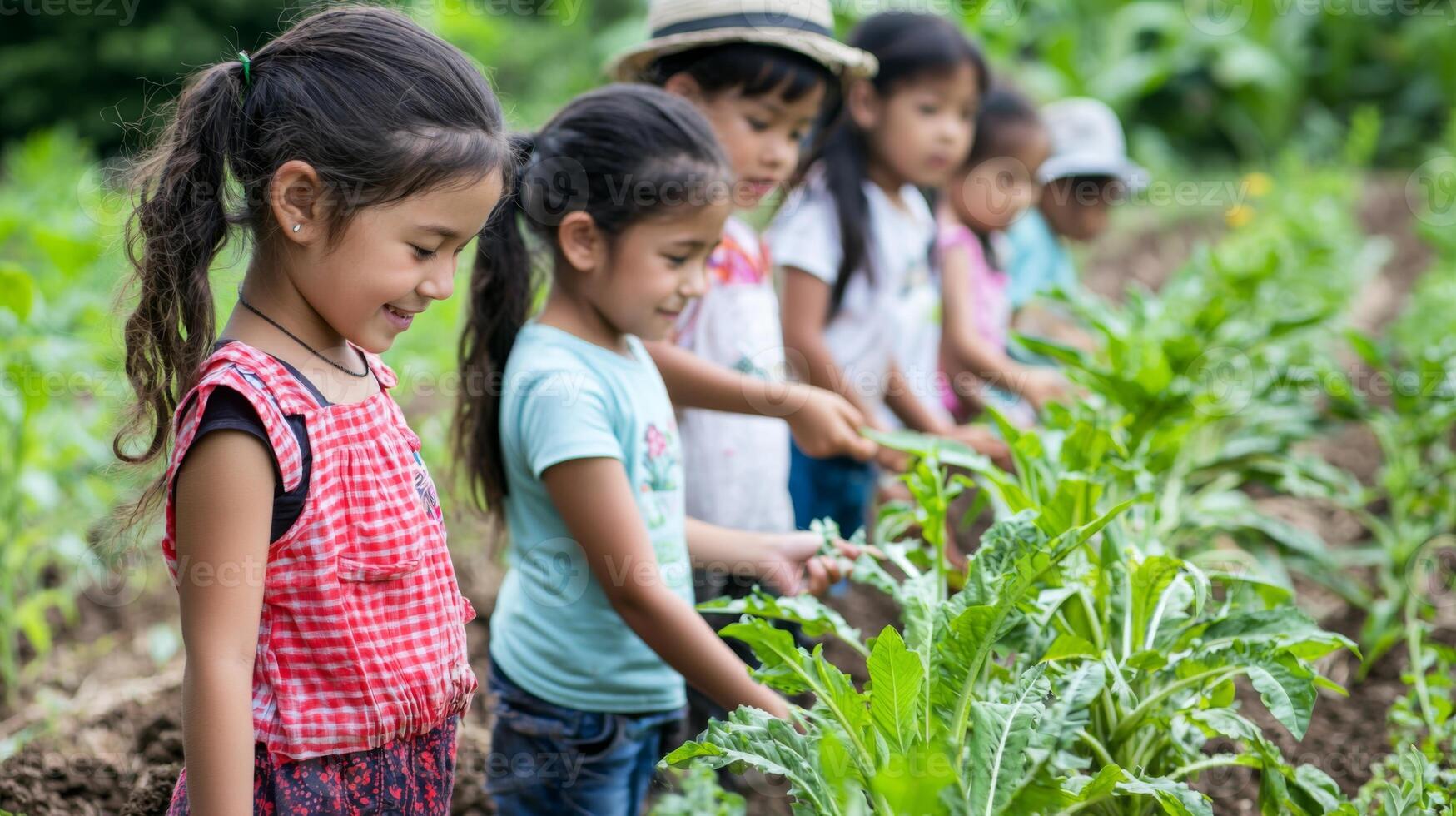Children learning about farming on educational trip. Educational Farm Tour photo