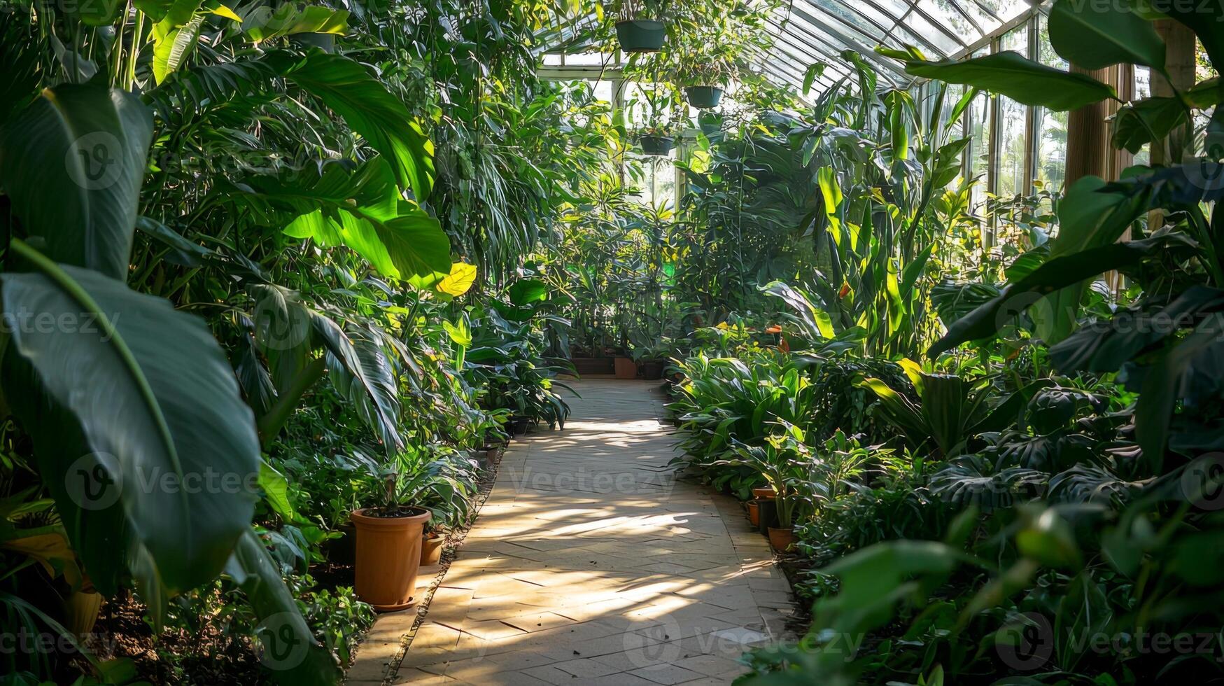 Greenhous filled with thriving plants, showcasing thriving growth and natural beauty photo