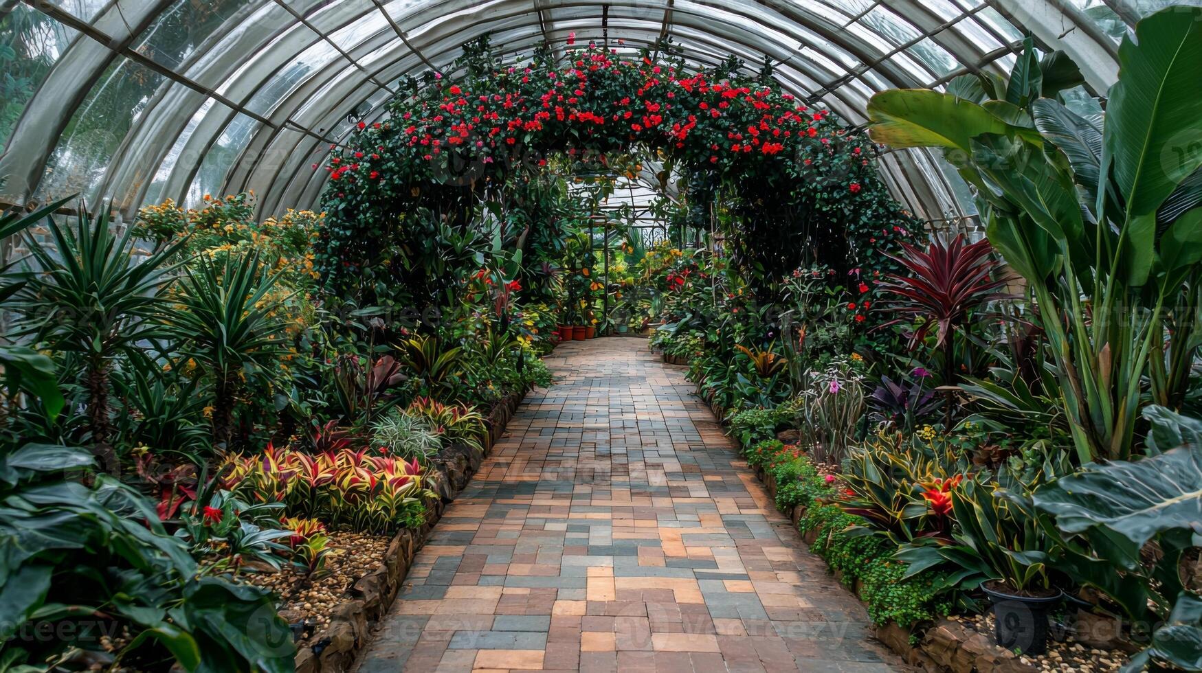 Greenhous filled with thriving plants, showcasing thriving growth and natural beauty photo