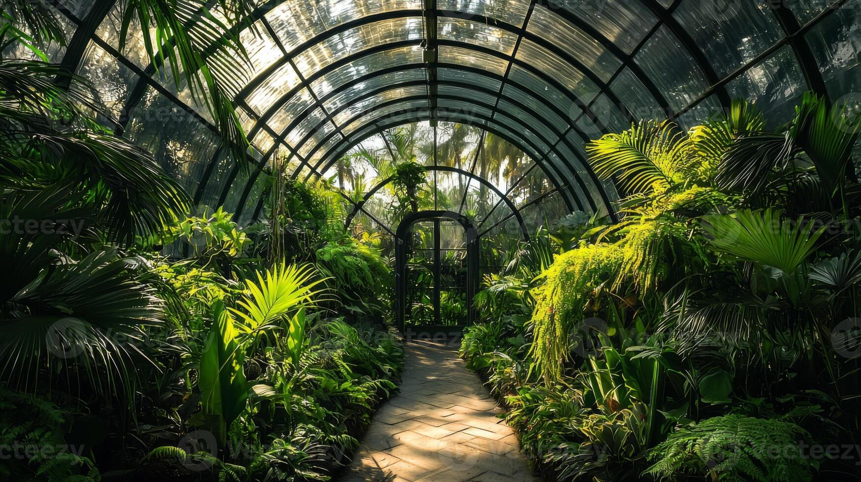Greenhous filled with thriving plants, showcasing thriving growth and natural beauty photo
