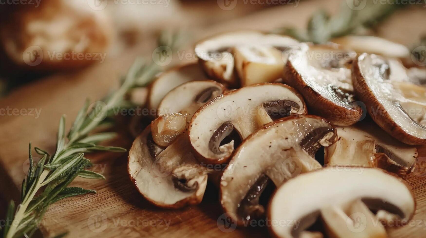 Sliced mushrooms ready for cooking on a cutting board photo