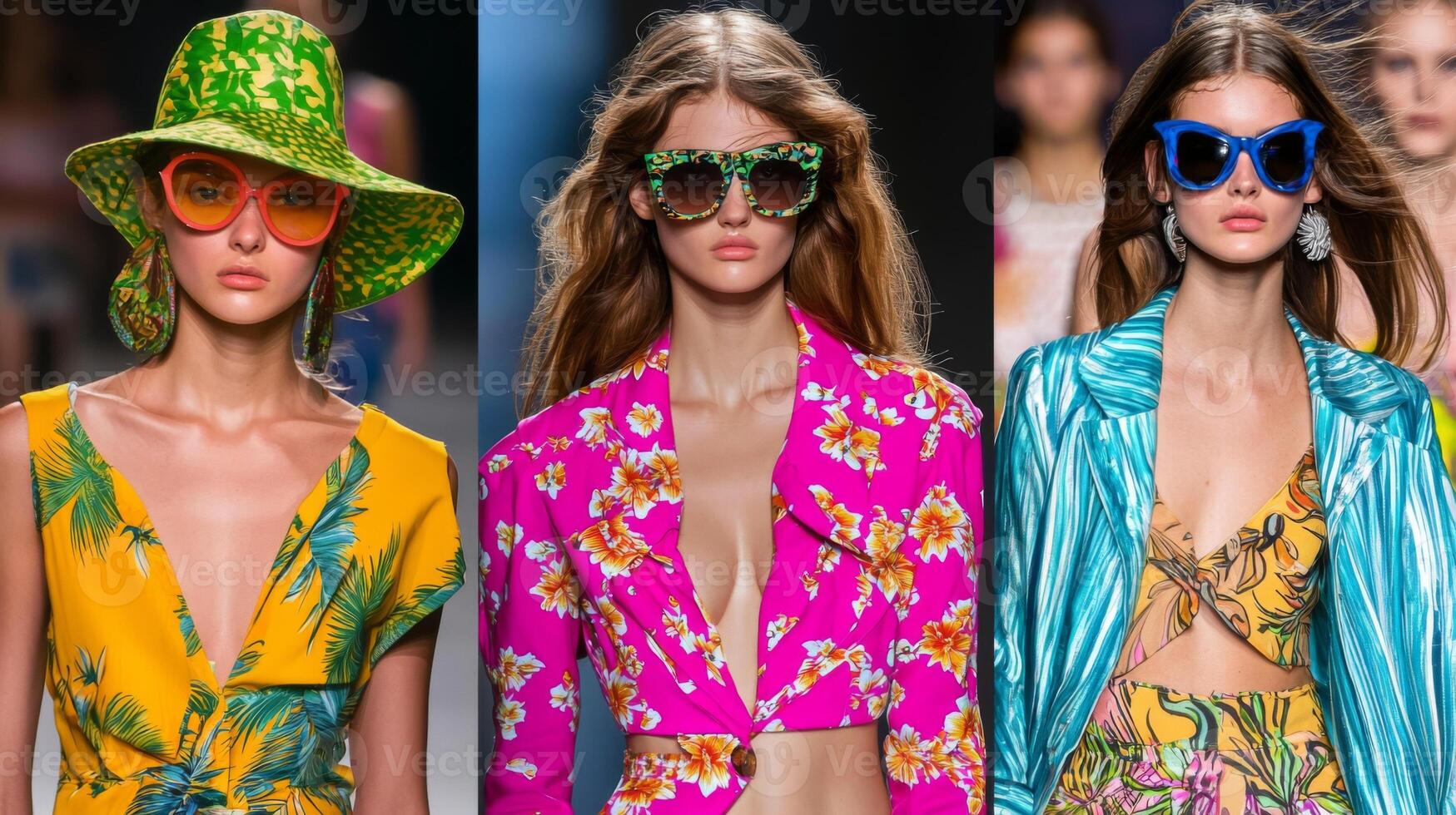 Fashion models showcasing seasonal trends on the runway. Beautiful stylish models photo