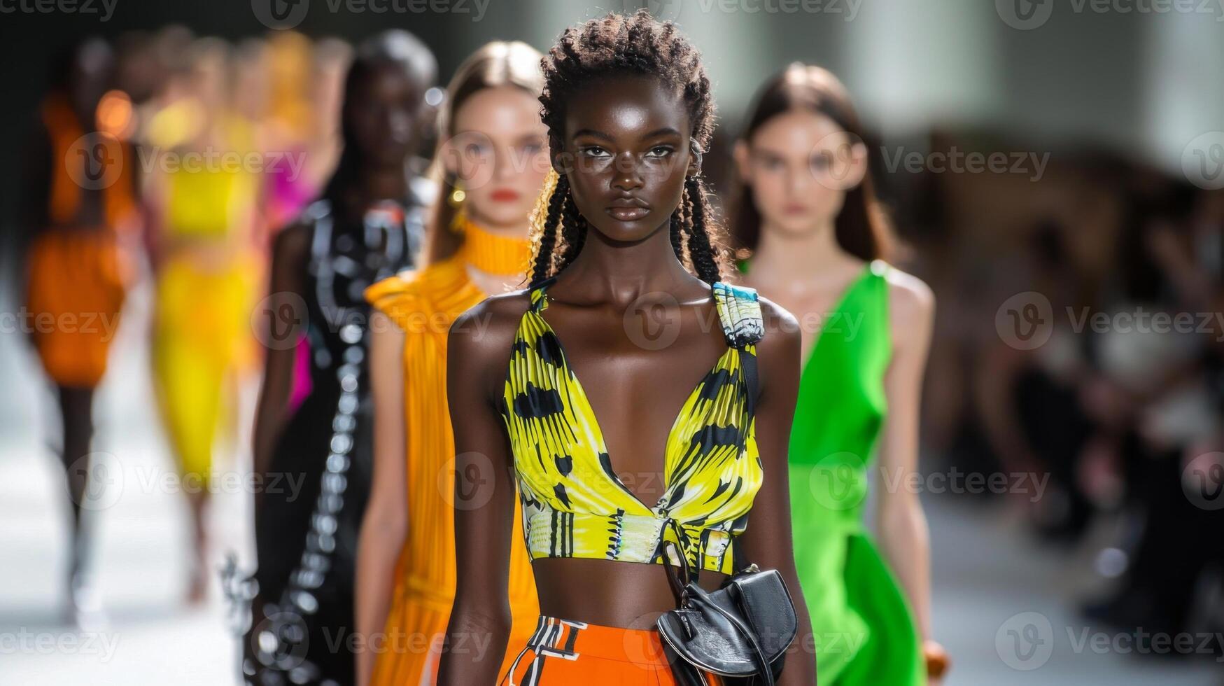 Fashion models showcasing seasonal trends on the runway. Beautiful stylish models photo