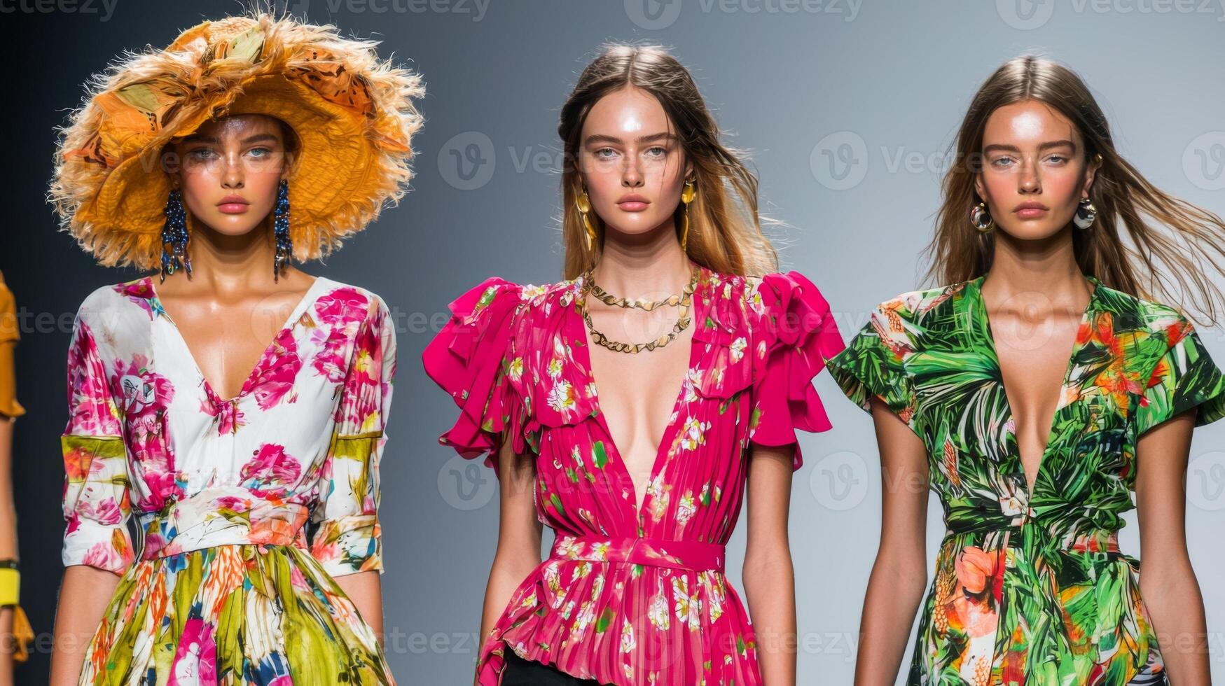 Fashion models showcasing seasonal trends on the runway. Beautiful stylish models photo